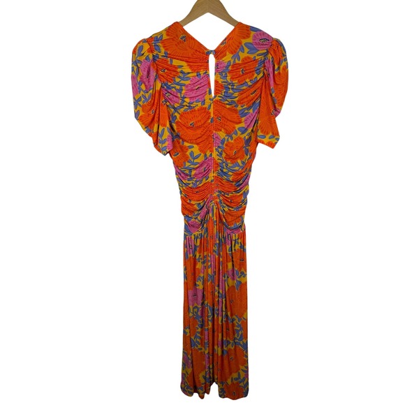 NWT Farm Rio Anthropologie Peony Floral Ruched Midi Dress Sz XS Colorful Stretch - Picture 6 of 13